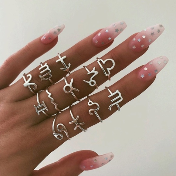 **BRYNN* 12-Pc Silver Zodiac Sign Fashion Ring Set - Picture 1 of 6